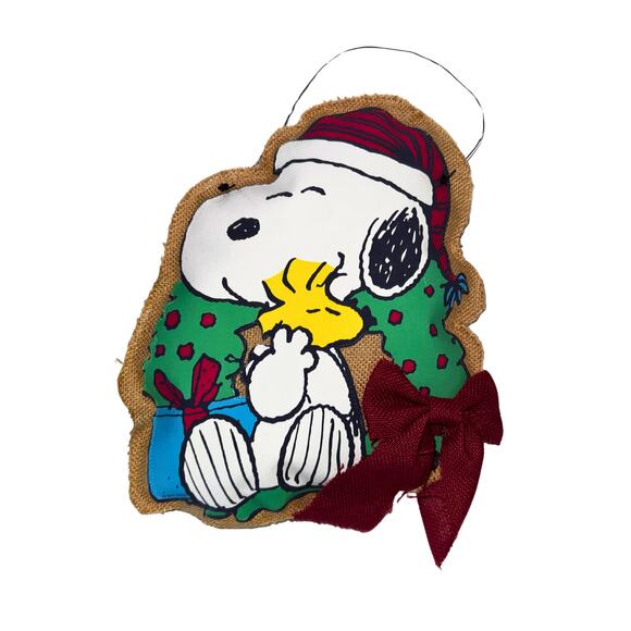 Snoopy & Woodstock Burlap Christmas Wall Hanging Door Decor Current USA - Picture 2 of 8